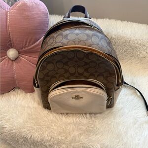 Coach Brown and White Signature Backpack